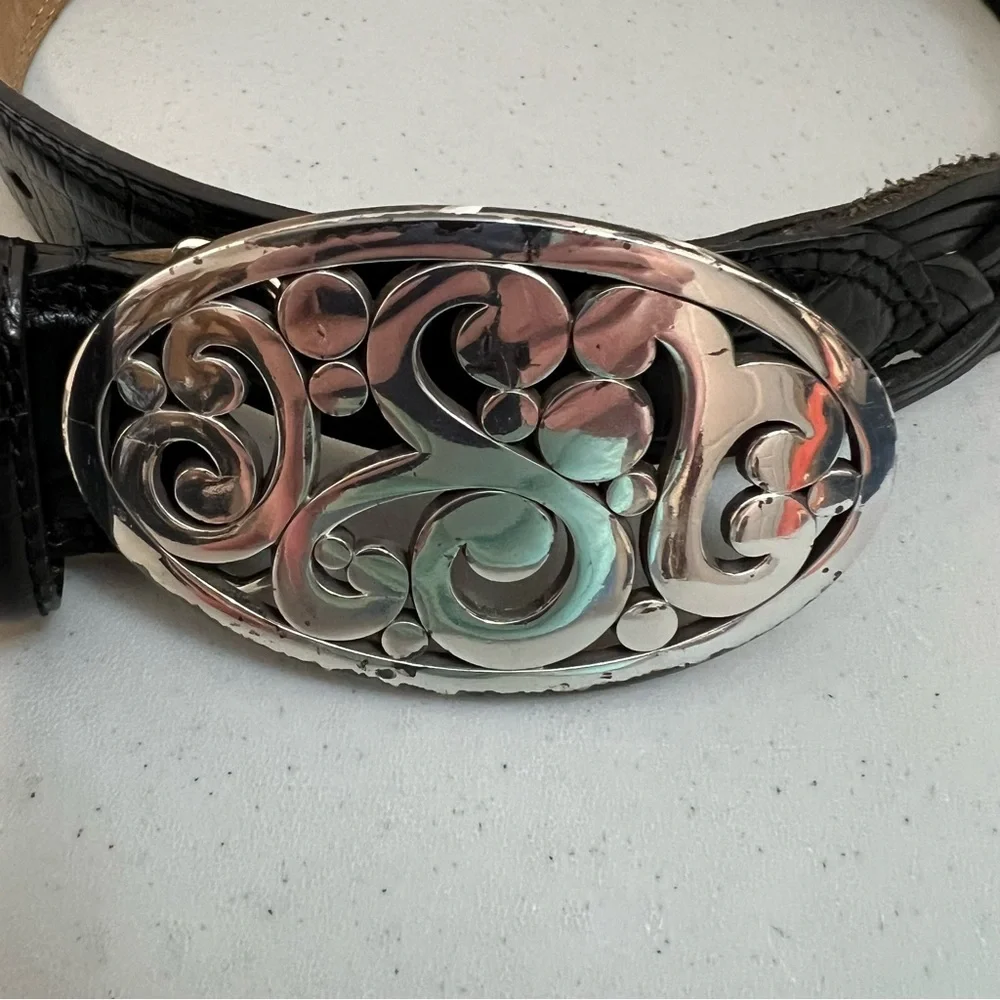 Brighton Black and Silver Braided Belt with Ornate Buckle